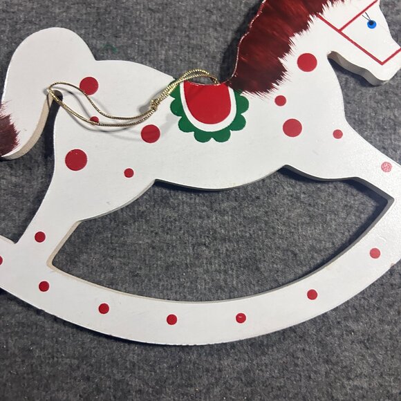 VINTAGE HUGE WOODEN ROCKING HORSE CHRISTMAS ORNAMENT - Picture 10 of 11